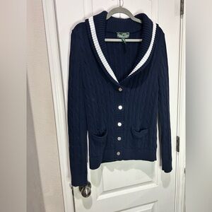 LRL Lauren Active Ralph Lauren Navy Cable Knit Cardigan XL 90s Y2K